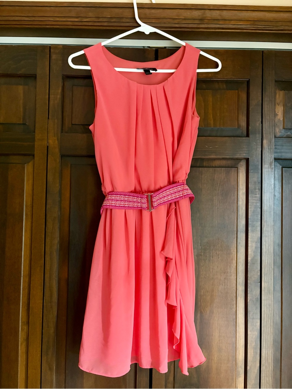 Amy Byer Coral Pink Sleeveless Chiffon Dress with Belt